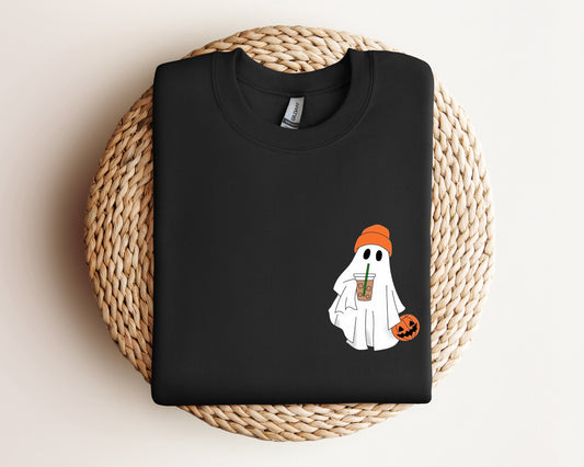 Cute Ghost Drinking Coffee Sweatshirt, Ghost Ice Coffee Hoodie, Spooky Season, Fall Coffee Lover Hoodie, Halloween Party Hoodie, Fall Hoodie