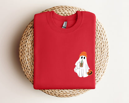 Cute Ghost Drinking Coffee Sweatshirt, Ghost Ice Coffee Hoodie, Spooky Season, Fall Coffee Lover Hoodie, Halloween Party Hoodie, Fall Hoodie