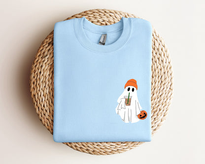 Cute Ghost Drinking Coffee Sweatshirt, Ghost Ice Coffee Hoodie, Spooky Season, Fall Coffee Lover Hoodie, Halloween Party Hoodie, Fall Hoodie