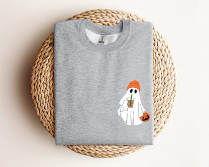 Cute Ghost Drinking Coffee Sweatshirt, Ghost Ice Coffee Hoodie, Spooky Season, Fall Coffee Lover Hoodie, Halloween Party Hoodie, Fall Hoodie