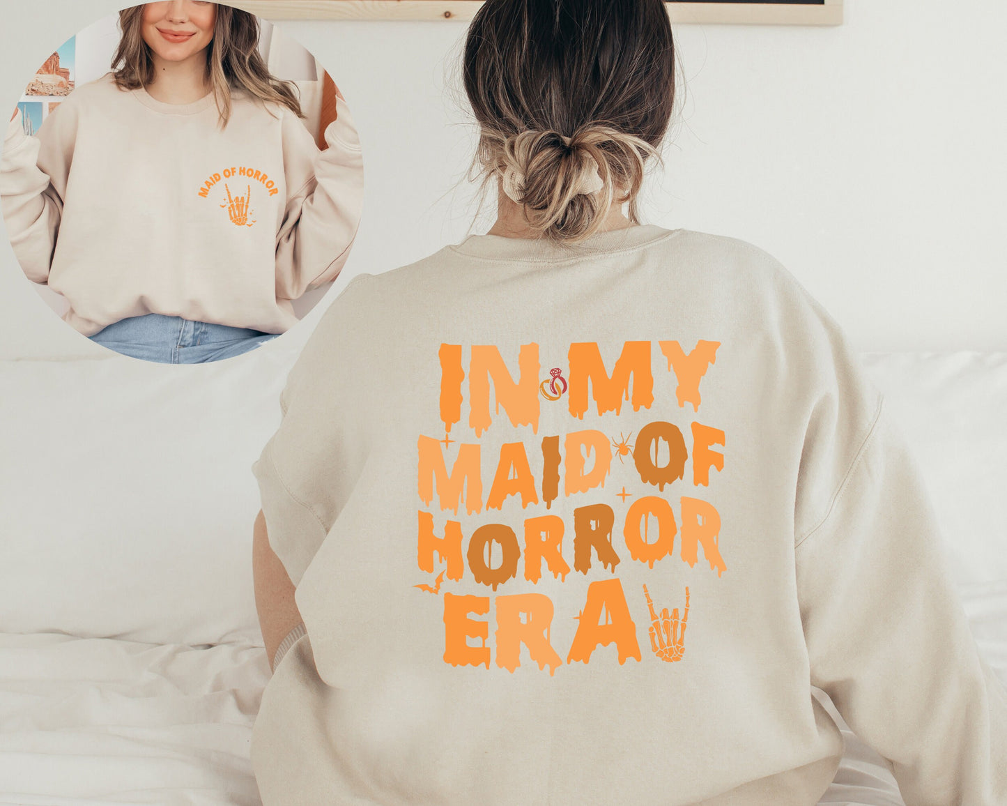 In My Maid Of Horror Era Sweatshirt, Maid Of Honor Sweater, Halloween Bridesmaid Hoodie, Halloween Bachelorette Sweater, Wedding Crewneck