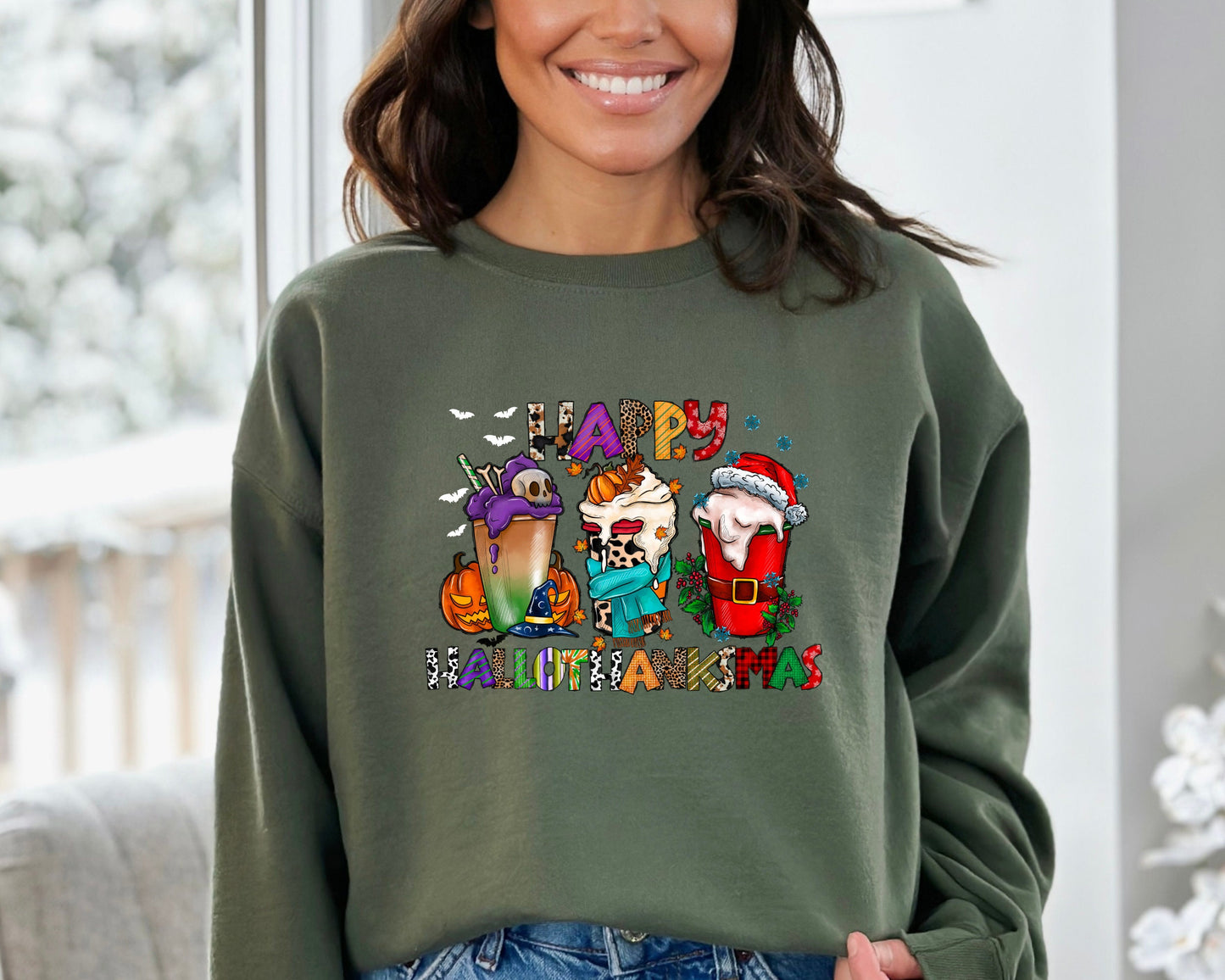 HalloThanksMas Sweatshirt, Holiday Sweater, Halloween Hoodie, Thanksgiving Sweater, Christmas Hoodie, Holiday Season Gift,  Holiday Season
