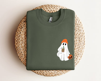 Cute Ghost Drinking Coffee Sweatshirt, Ghost Ice Coffee Hoodie, Spooky Season, Fall Coffee Lover Hoodie, Halloween Party Hoodie, Fall Hoodie