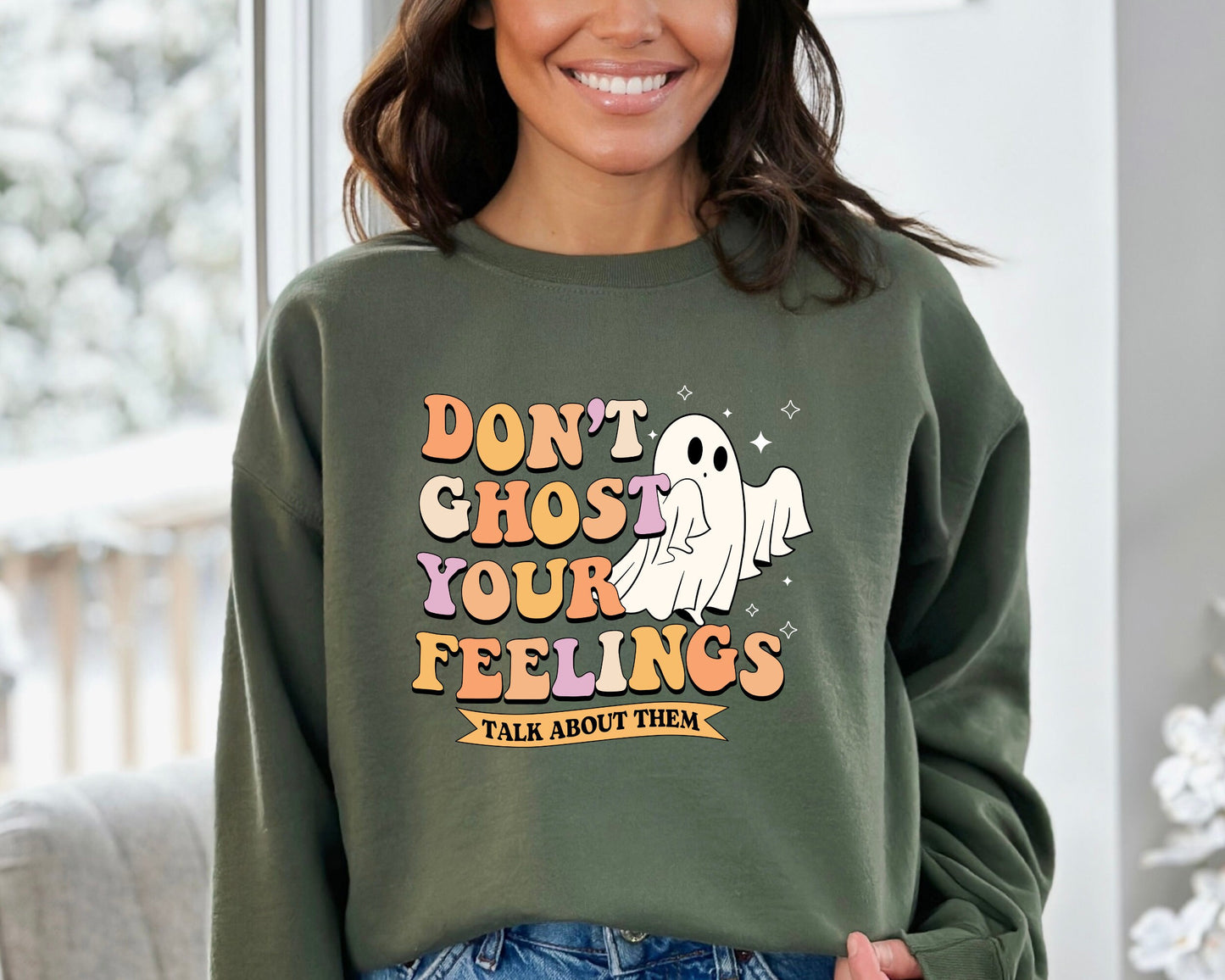 Halloween Mental Health Sweatshirt, Feel Your Feelings Sweater, Halloween Hoodie, Trendy Halloween Ghost Sweater, Mental Health Awareness