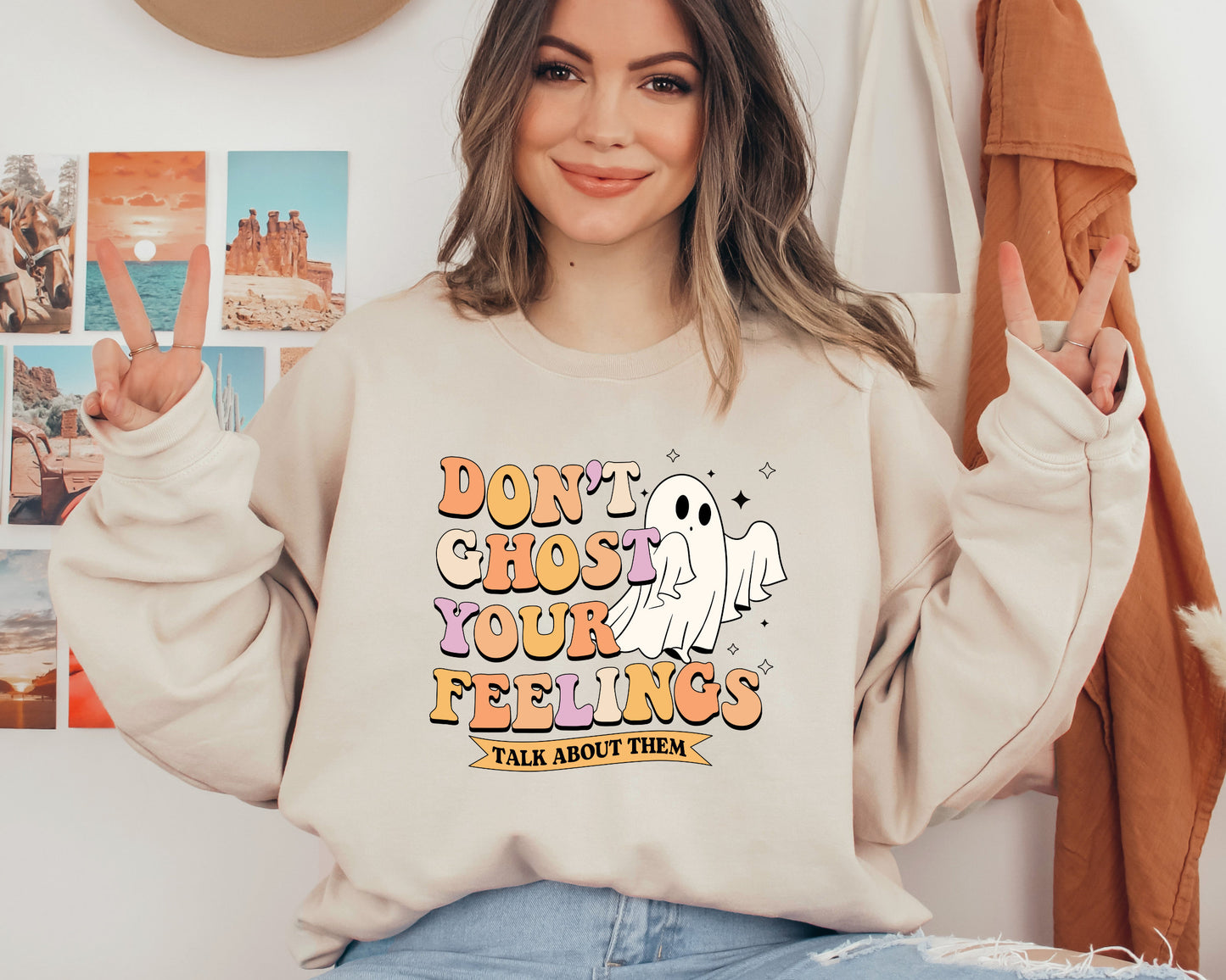 Halloween Mental Health Sweatshirt, Feel Your Feelings Sweater, Halloween Hoodie, Trendy Halloween Ghost Sweater, Mental Health Awareness