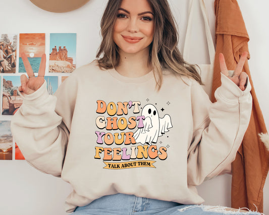 Halloween Mental Health Sweatshirt, Feel Your Feelings Sweater, Halloween Hoodie, Trendy Halloween Ghost Sweater, Mental Health Awareness
