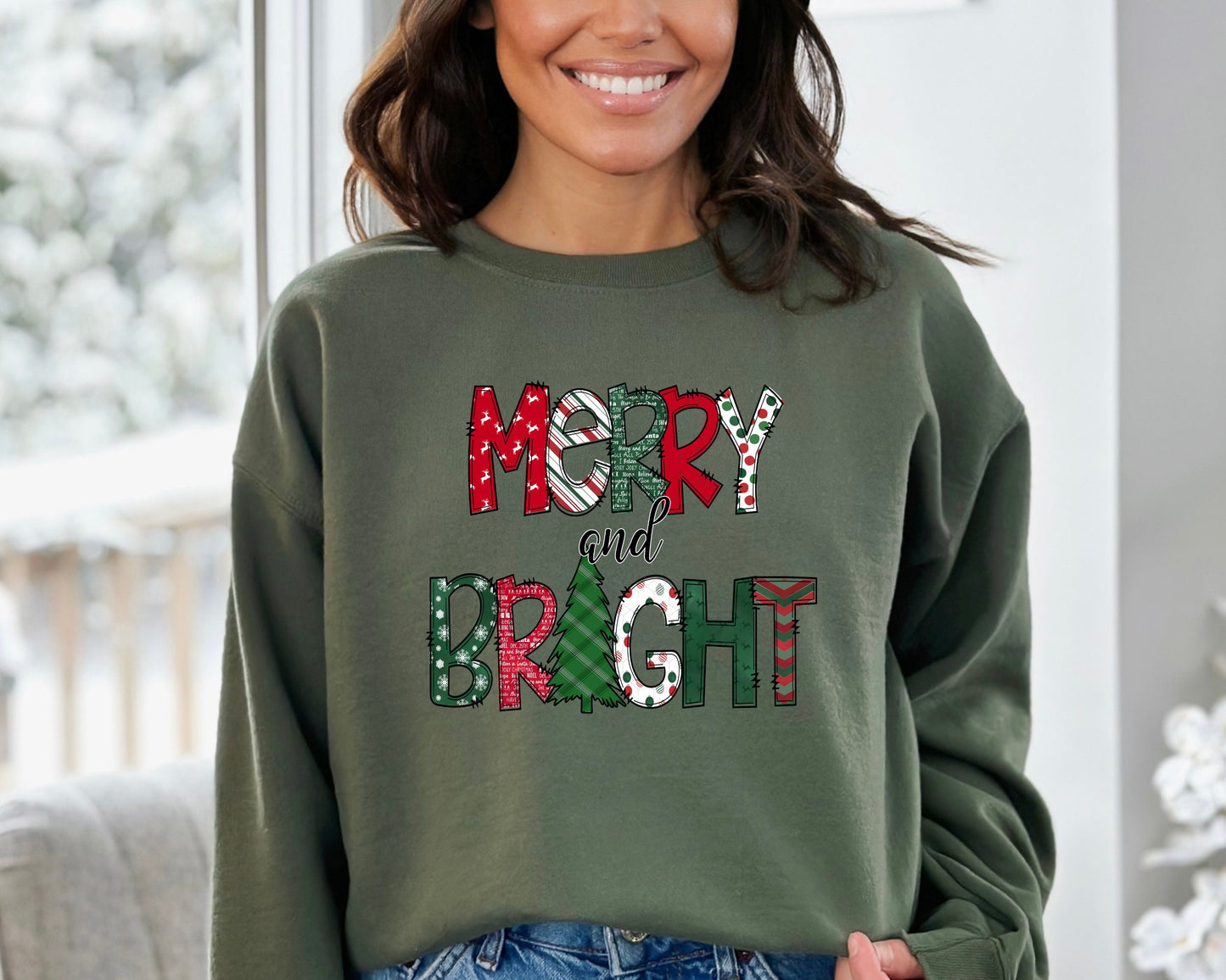 Merry and Bright Sweatshirt, Christmas Lights Sweater, Christmas Gift Sweater,Holiday Lights Sweatshirt, Christmas Family Matching Crewneck
