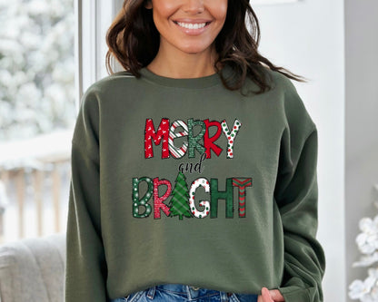 Merry and Bright Sweatshirt, Christmas Lights Sweater, Christmas Gift Sweater,Holiday Lights Sweatshirt, Christmas Family Matching Crewneck