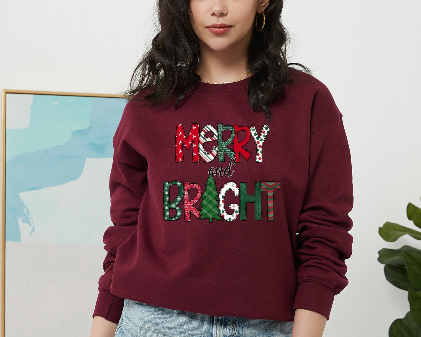 Merry and Bright Sweatshirt, Christmas Lights Sweater, Christmas Gift Sweater,Holiday Lights Sweatshirt, Christmas Family Matching Crewneck