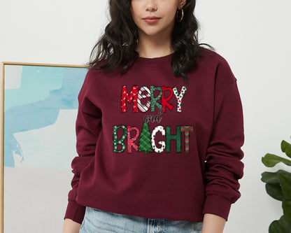 Merry and Bright Sweatshirt, Christmas Lights Sweater, Christmas Gift Sweater,Holiday Lights Sweatshirt, Christmas Family Matching Crewneck