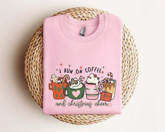 I Run on Coffee and Christmas Cheer Sweatshirt, Coffee Christmas Sweater, Christmas Coffee Hoodie, Holiday Apparel, Funny Christmas Sweater