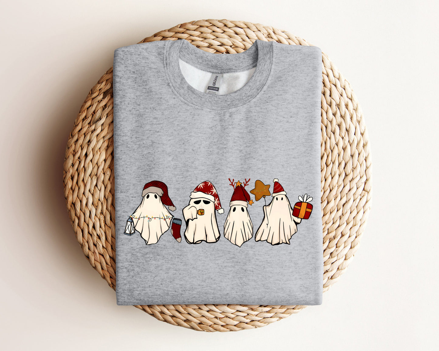 Retro Ghost Santa Sweatshirt, Christmas Ghosts Hoodie, Christmas Gifts, Cute Ghost Sweater, Christmas Gifts, Santa Claus Ghost Sweatshirt
