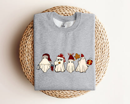 Retro Ghost Santa Sweatshirt, Christmas Ghosts Hoodie, Christmas Gifts, Cute Ghost Sweater, Christmas Gifts, Santa Claus Ghost Sweatshirt