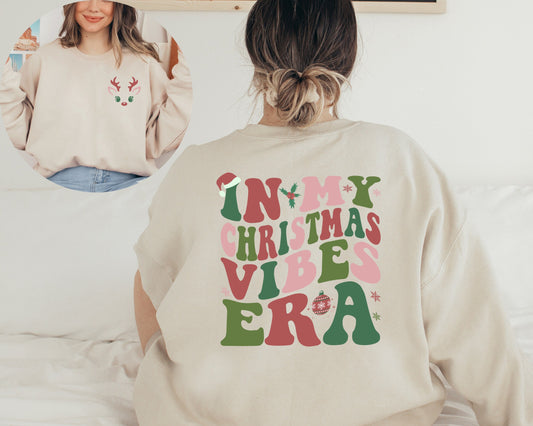 In My Christmas Vibes Era Sweatshirt, Retro Front Back In My Christmas Era Hoodie, Retro Holiday Sweater For Women, Ugly Christmas Sweater