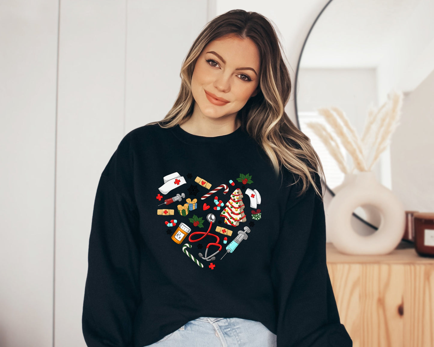 Heart Nurse Christmas Sweatshirt, Christmas Nurse Sweater, Merry Christmas Sweatshirt, Nurse Stethoscope Sweatshirt, Christmas Sweatshirt