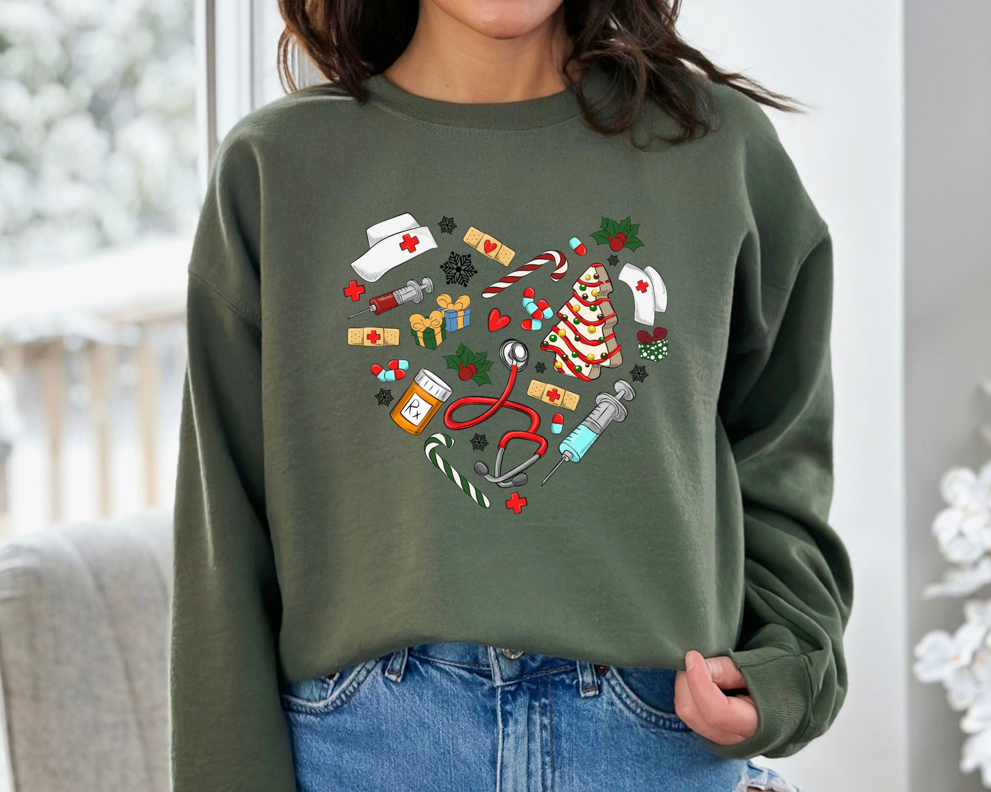 Heart Nurse Christmas Sweatshirt, Christmas Nurse Sweater, Merry Christmas Sweatshirt, Nurse Stethoscope Sweatshirt, Christmas Sweatshirt