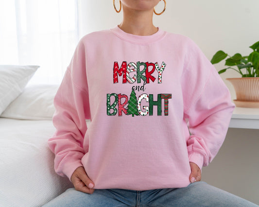 Merry and Bright Sweatshirt, Christmas Lights Sweater, Christmas Gift Sweater,Holiday Lights Sweatshirt, Christmas Family Matching Crewneck