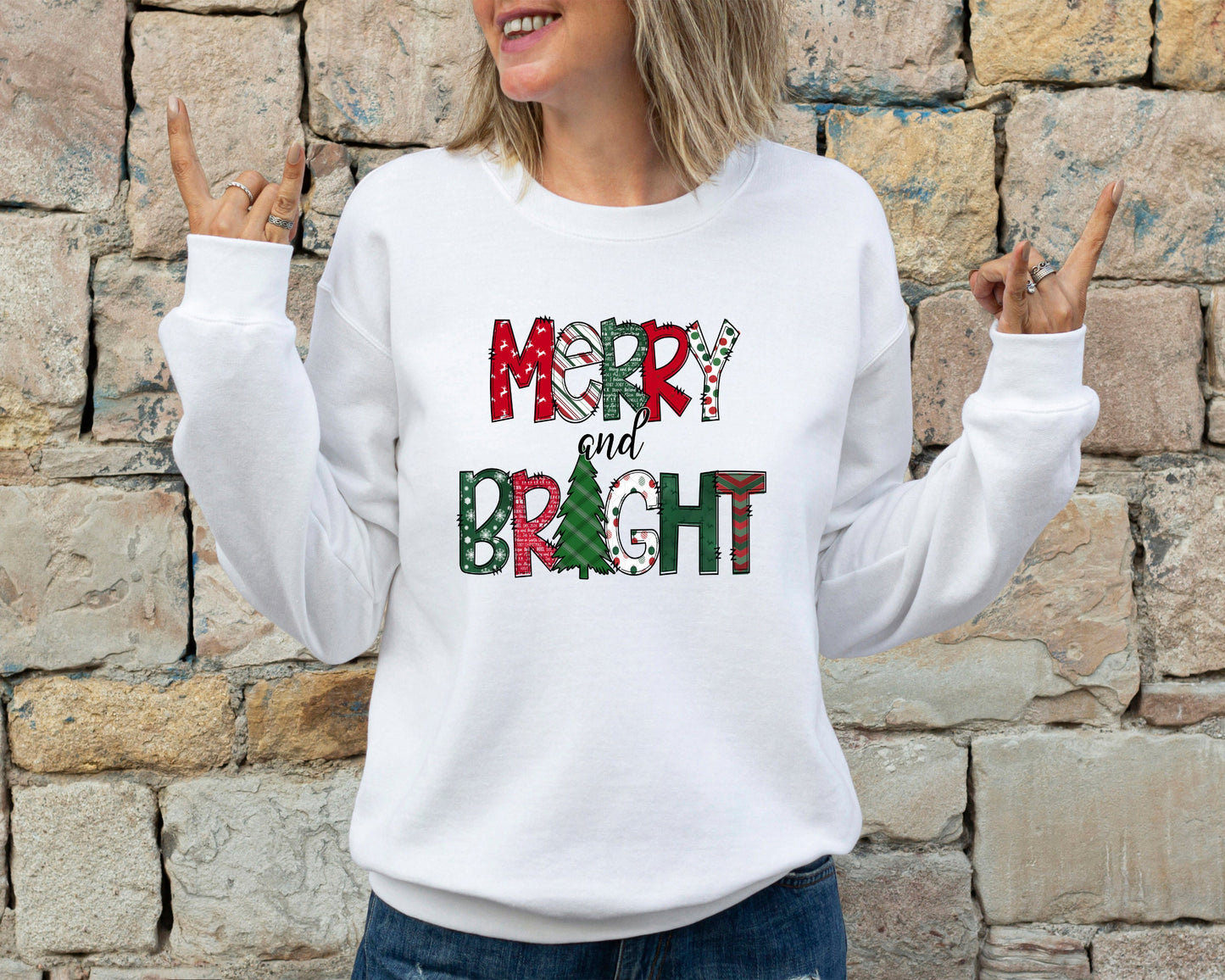 Merry and Bright Sweatshirt, Christmas Lights Sweater, Christmas Gift Sweater,Holiday Lights Sweatshirt, Christmas Family Matching Crewneck