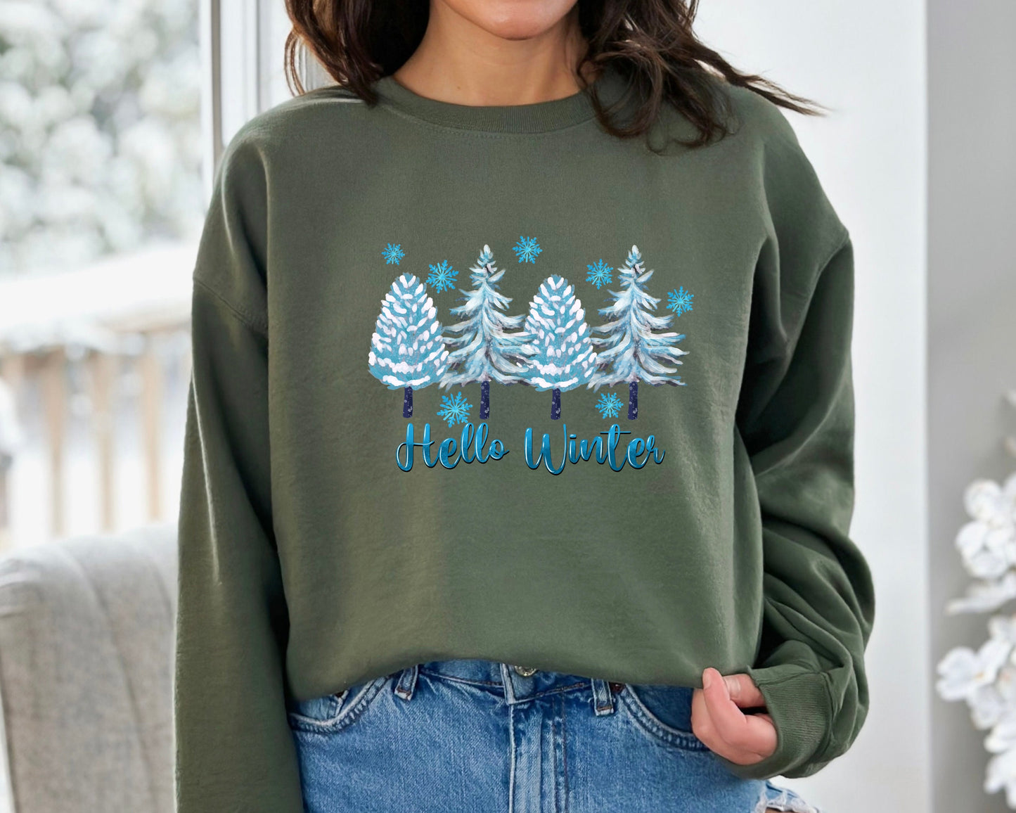 Hello Winter Sweatshirt, Winter Hoodie, Cute Winter, Women Winter Sweater, Winter Sweater, Christmas Gift, Gift for Christmas, Hello Winter
