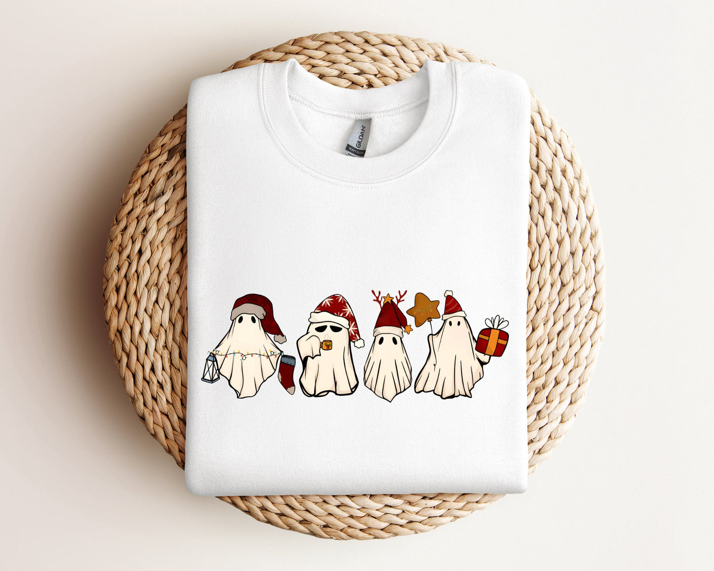 Retro Ghost Santa Sweatshirt, Christmas Ghosts Hoodie, Christmas Gifts, Cute Ghost Sweater, Christmas Gifts, Santa Claus Ghost Sweatshirt