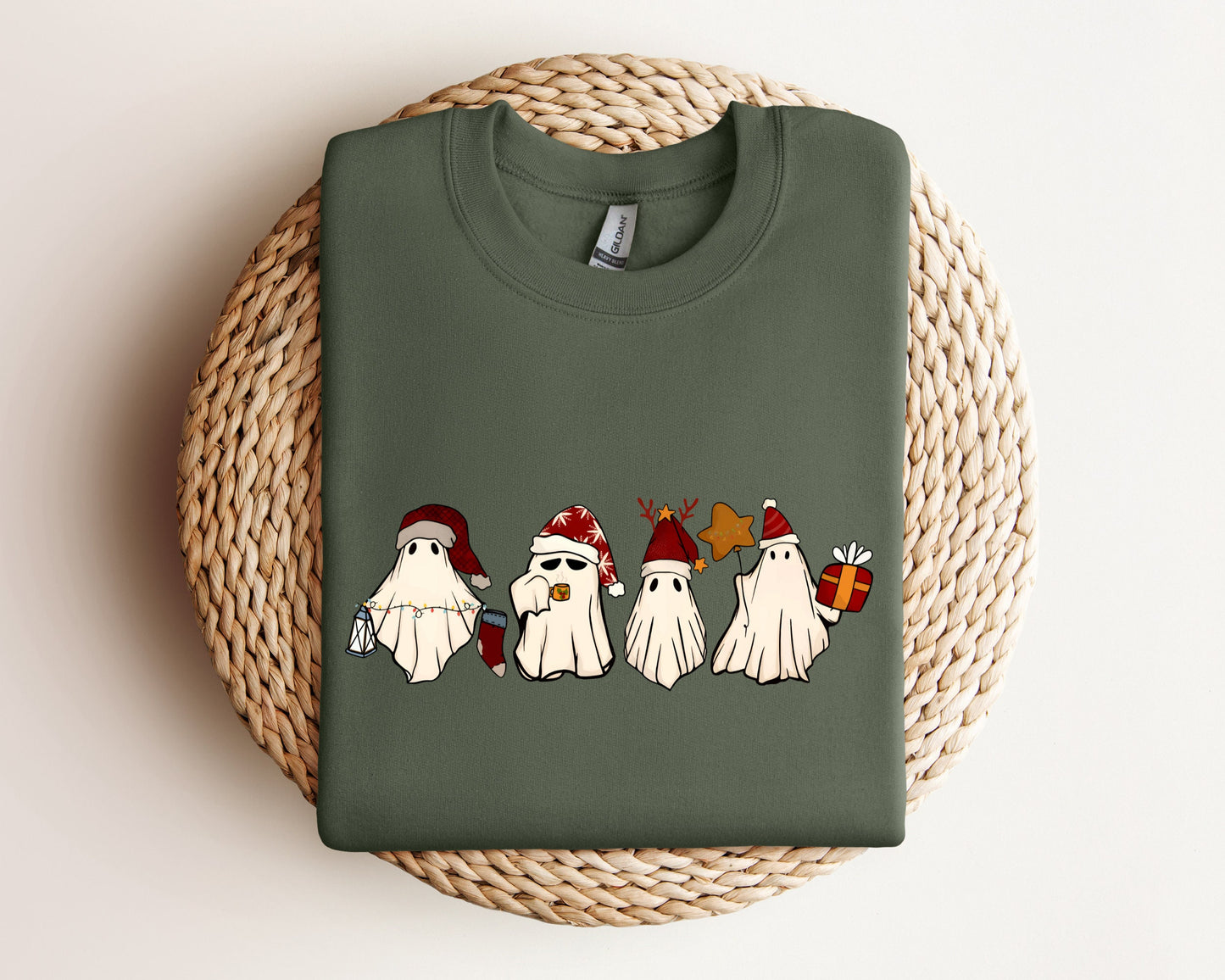 Retro Ghost Santa Sweatshirt, Christmas Ghosts Hoodie, Christmas Gifts, Cute Ghost Sweater, Christmas Gifts, Santa Claus Ghost Sweatshirt