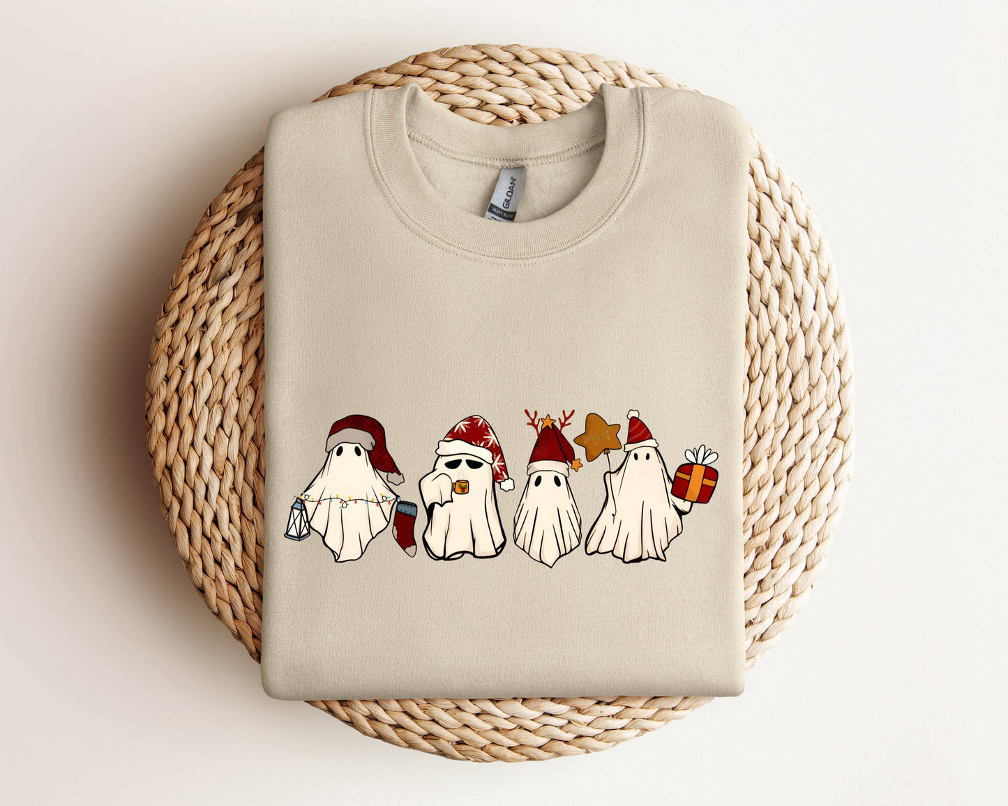 Retro Ghost Santa Sweatshirt, Christmas Ghosts Hoodie, Christmas Gifts, Cute Ghost Sweater, Christmas Gifts, Santa Claus Ghost Sweatshirt