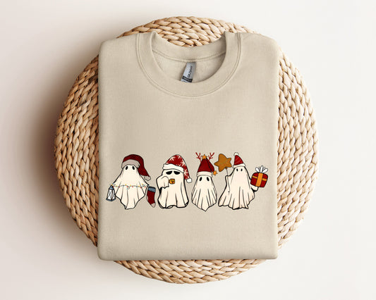 Retro Ghost Santa Sweatshirt, Christmas Ghosts Hoodie, Christmas Gifts, Cute Ghost Sweater, Christmas Gifts, Santa Claus Ghost Sweatshirt