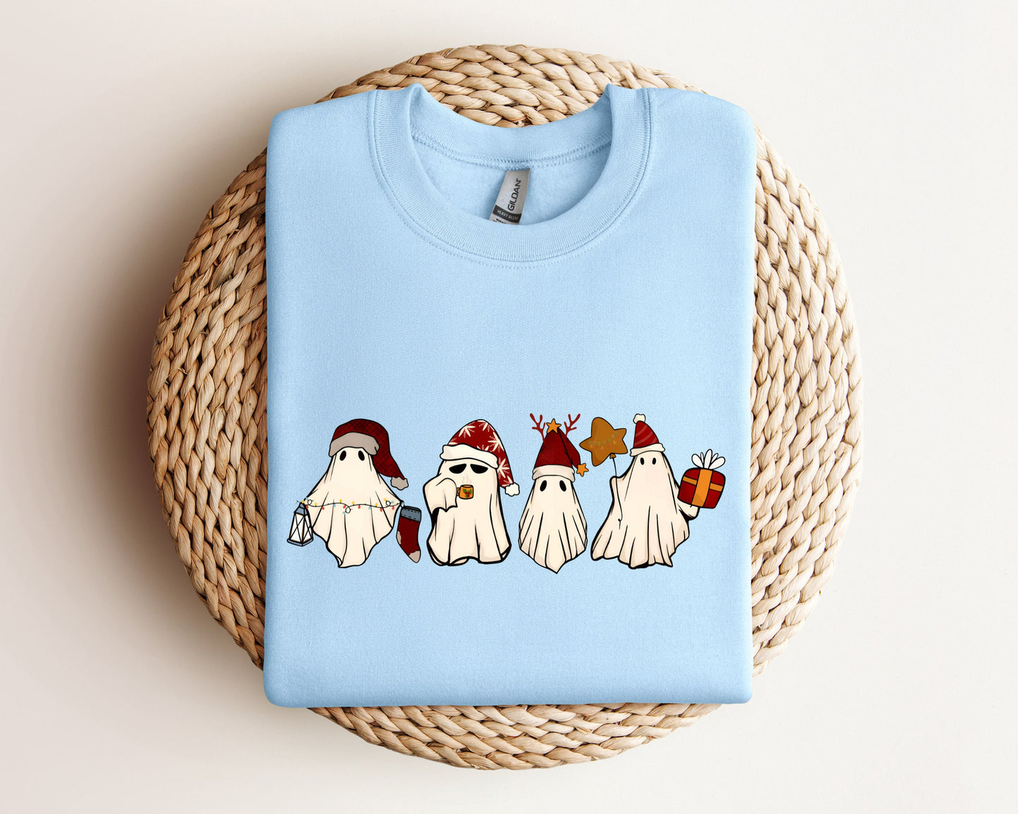 Retro Ghost Santa Sweatshirt, Christmas Ghosts Hoodie, Christmas Gifts, Cute Ghost Sweater, Christmas Gifts, Santa Claus Ghost Sweatshirt