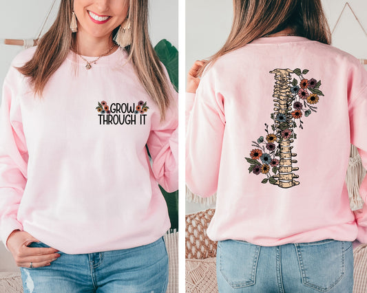 Grow Through It Sweatshirt, Floral Spine Hoodie, Motivational Sweatshirts, Positive Saying Sweatshirts, Mental Health Warrior Sweatshirt