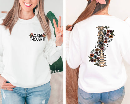 Grow Through It Sweatshirt, Floral Spine Hoodie, Motivational Sweatshirts, Positive Saying Sweatshirts, Mental Health Warrior Sweatshirt