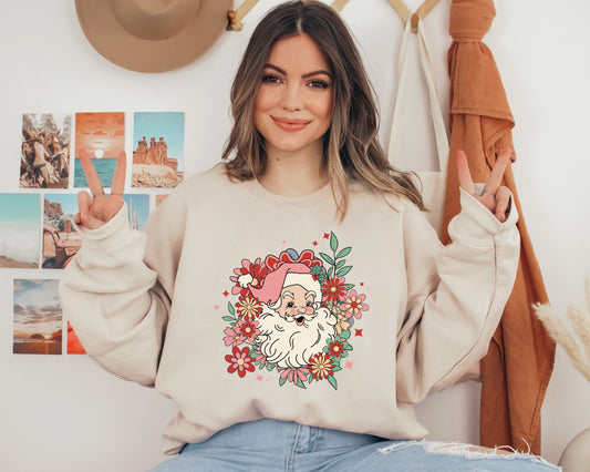 Santa Sweatshirt, Santa Flower Sweater, Santa Flower Hoodie, Merry Christmas Hoodie, Santa Graphic Sweatshirt, Classic Christmas Sweater