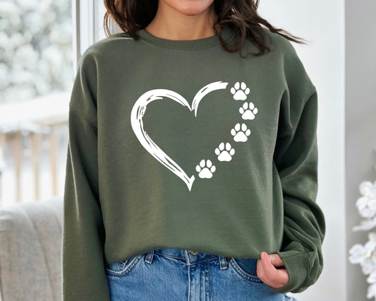 Paw Heart Sweatshirt, Dog Lover Crewneck, Dog Hoodie, Dog Cat Mom Sweater, Graphic Sweatshirt, Gift For Best Friends, Daily Sweater