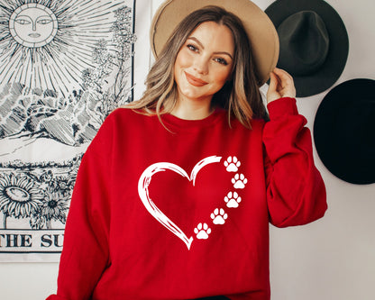 Paw Heart Sweatshirt, Dog Lover Crewneck, Dog Hoodie, Dog Cat Mom Sweater, Graphic Sweatshirt, Gift For Best Friends, Daily Sweater