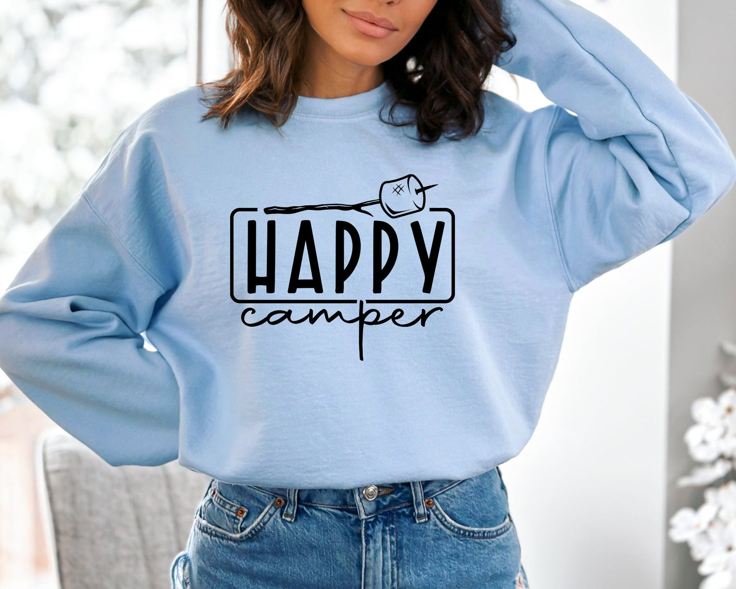 Happy Camper Sweatshirt, Camper Hoodie, Campfire Sweatshirt, Marshmallow Gift Sweater, Gift For Campers, Camp Lover Gift, Nature Lover Gift