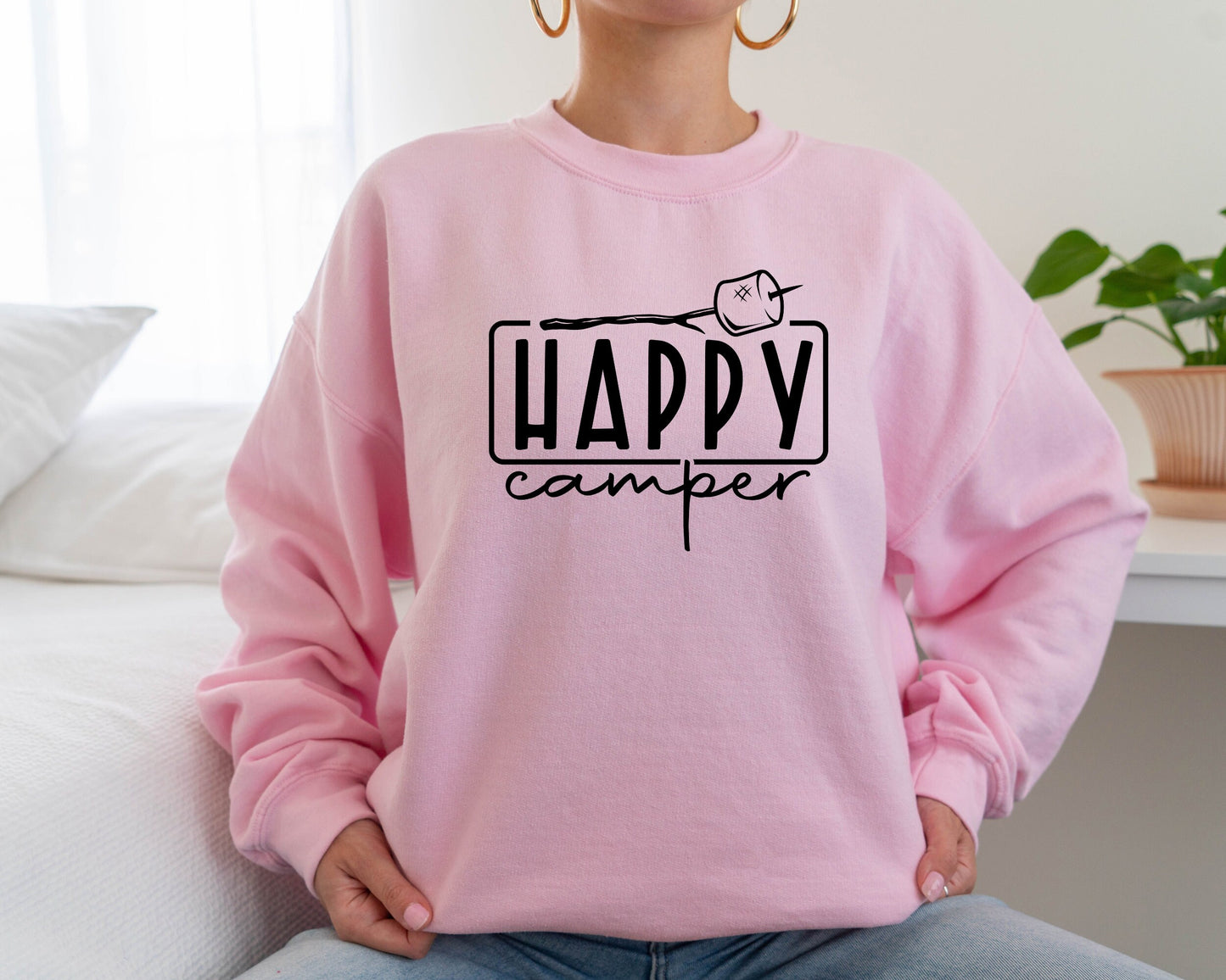 Happy Camper Sweatshirt, Camper Hoodie, Campfire Sweatshirt, Marshmallow Gift Sweater, Gift For Campers, Camp Lover Gift, Nature Lover Gift