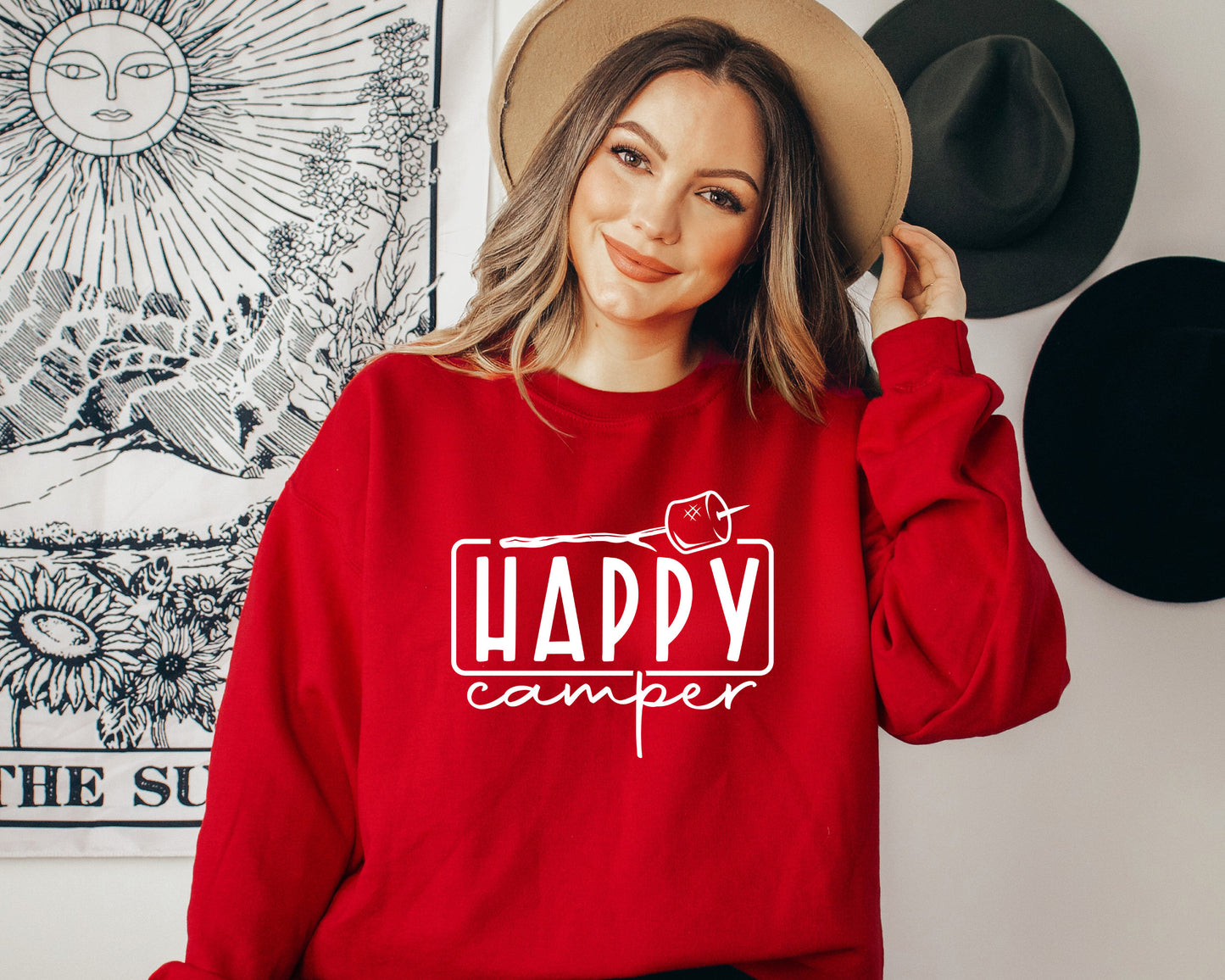 Happy Camper Sweatshirt, Camper Hoodie, Campfire Sweatshirt, Marshmallow Gift Sweater, Gift For Campers, Camp Lover Gift, Nature Lover Gift