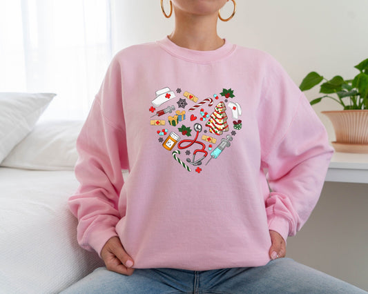 Heart Nurse Christmas Sweatshirt, Christmas Nurse Sweater, Merry Christmas Sweatshirt, Nurse Stethoscope Sweatshirt, Christmas Sweatshirt