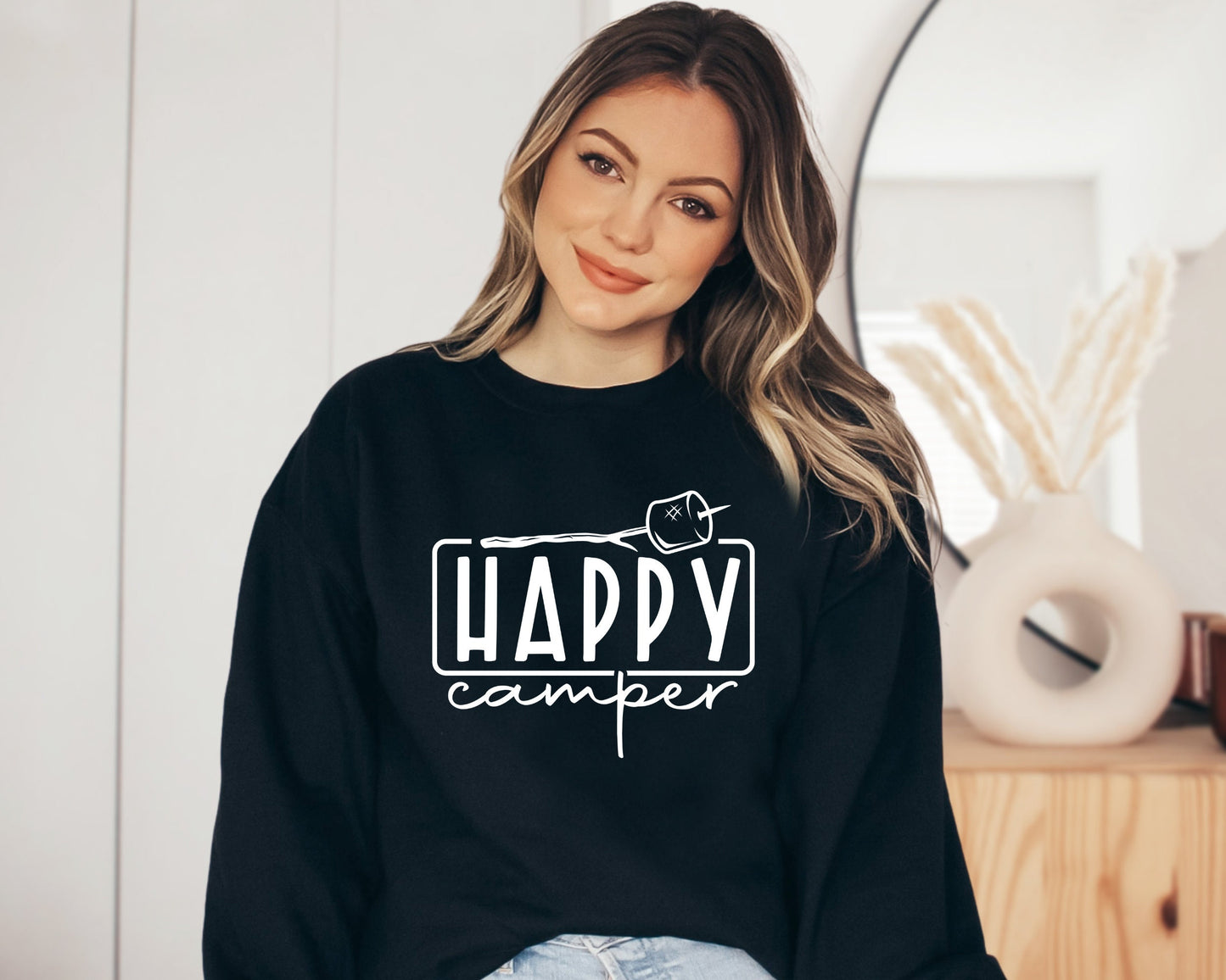 Happy Camper Sweatshirt, Camper Hoodie, Campfire Sweatshirt, Marshmallow Gift Sweater, Gift For Campers, Camp Lover Gift, Nature Lover Gift