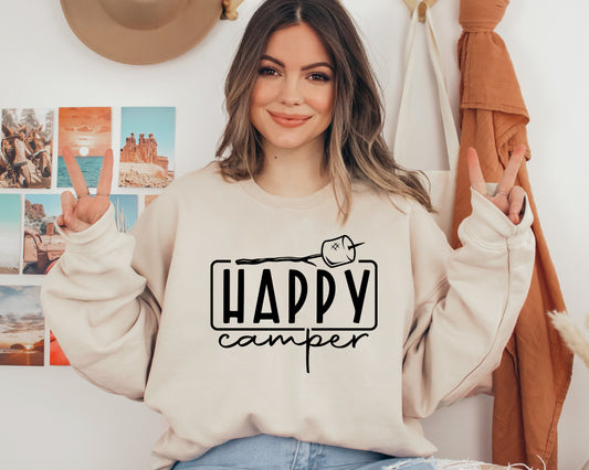 Happy Camper Sweatshirt, Camper Hoodie, Campfire Sweatshirt, Marshmallow Gift Sweater, Gift For Campers, Camp Lover Gift, Nature Lover Gift